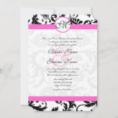 Wirbel von Pink & Black Damask zum Hochzeitsempfan Einladung (Vorderseite)