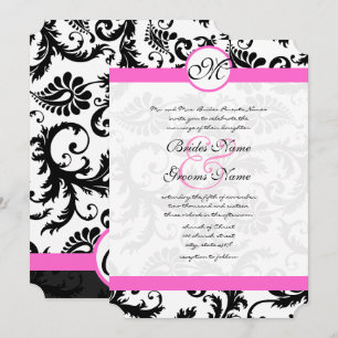 Wirbel von Pink & Black Damask zum Hochzeitsempfan Einladung