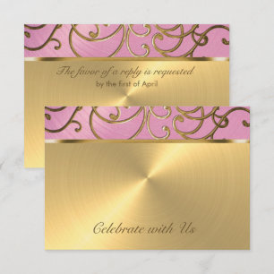 Wirbel von Quinceanera Lilac Pink und Gold Filigre Einladung