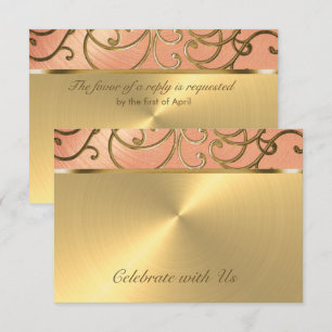 Wirbel von Quinceanera Peach und Gold Filigree Einladung