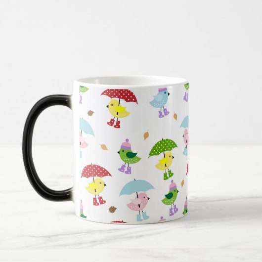 Wirbellose Vögel in Regenstiefeln Nahtloses Muster Verwandlungstasse (Links)