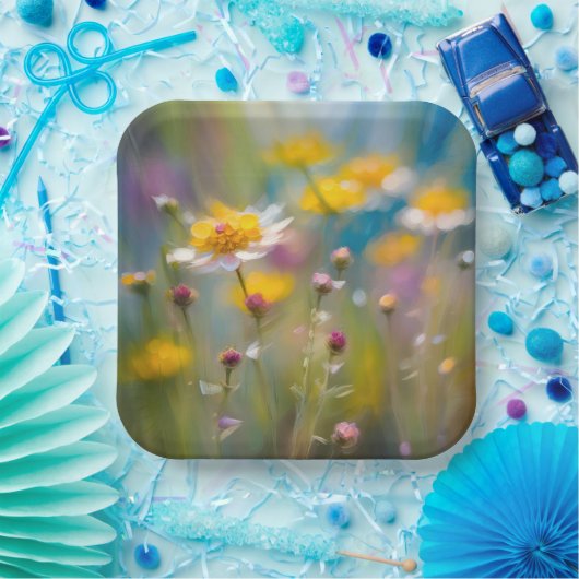 Wirbellose Wildblumen im Wind Pappteller (Party)