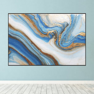 Wirbelnde Blaue und Goldene Mineralien-Fluss Abstr Leinwanddruck