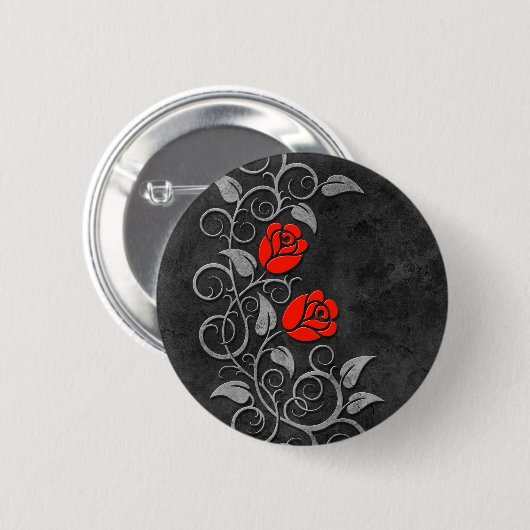 Wirbelnde dunkle Steinrote Rosen Button (Vorne & Hinten)