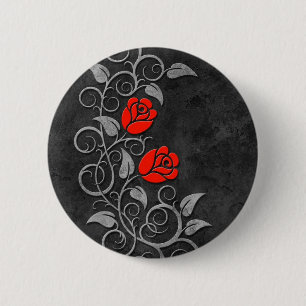 Wirbelnde dunkle Steinrote Rosen Button