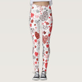 Wirbelnde rote Dekor-Herzmuster Leggings (Vorderseite)