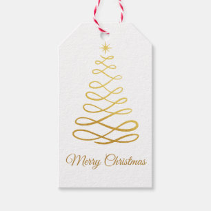 Wirbelnder abstrakter goldener Weihnachtsbaum Geschenkanhänger
