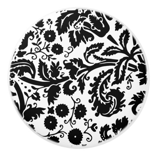 Wirbelnder Blumenschwarzweiss-damast Keramikknauf (Vorderseite)