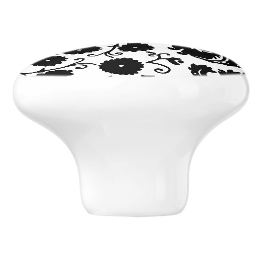 Wirbelnder Blumenschwarzweiss-damast Keramikknauf (Seitenansicht)