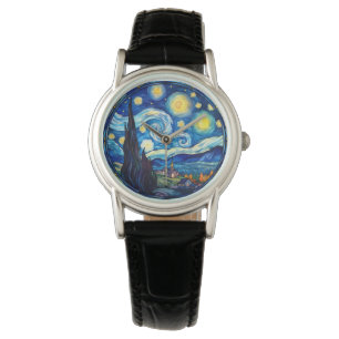 Wirbelnder Sternennacht-Inspirierter Kunstdruck Armbanduhr