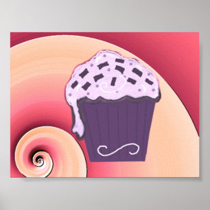 Wirbelndes lila Cupcake-Design auf dem Poster