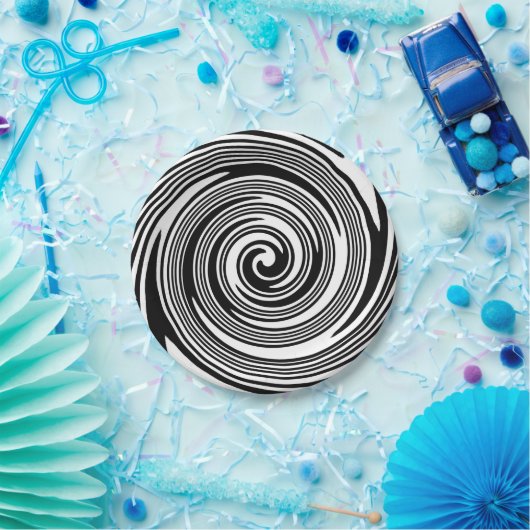 Wirbelndes Schwarzweiss-Muster Pappteller (Party)