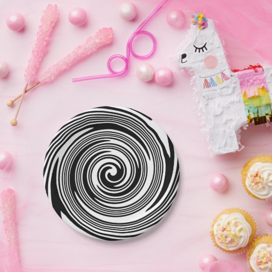 Wirbelndes Schwarzweiss-Muster Pappteller (Party)