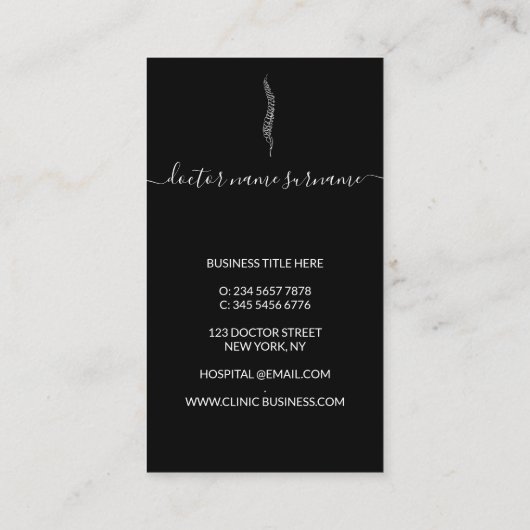 Wirbelsäulenwirbelkrankenhaus Visitenkarte (Rückseite)