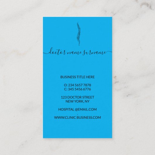 Wirbelwirbel - Orthopädie - Arzt blau Visitenkarte (Rückseite)