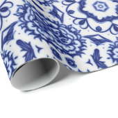 Wirble Blumengeburtzeit - Elegantes Blau & Weiß Geschenkpapier (Rolleneckpunkt)