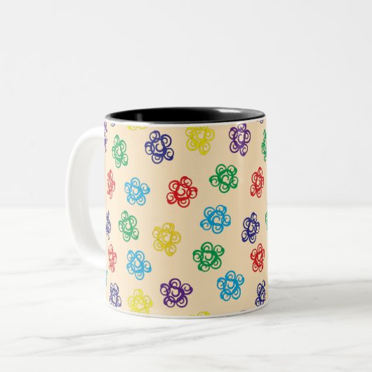 Wirble Blumenkreise Zweifarbige Tasse (Vorderseite Links)