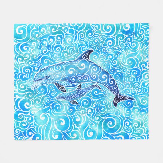 Wirble Dolphin-Familie Fleecedecke (Vorderseite (Horizontal))
