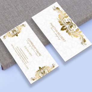 Wirble goldfarbene Spitze, weiße Damasken Visitenkarte