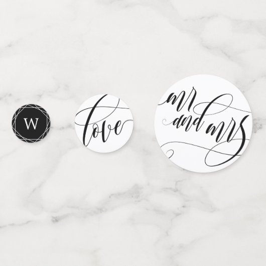 Wirble Kalligrafie Schwarz/Weiß-Hochzeit Konfetti (Vorderseiten)