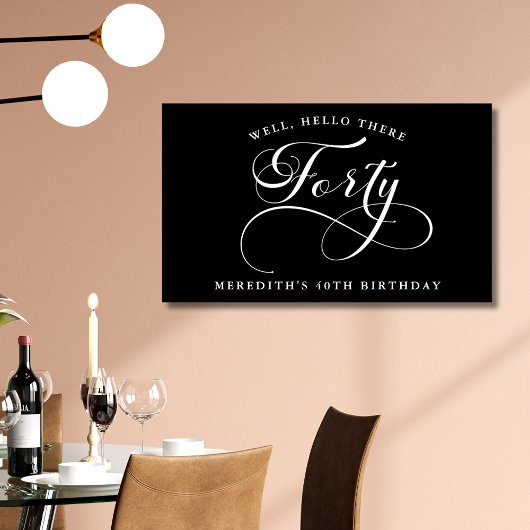 Wirble Kalligraphie Schwarz 40. Geburtstag Party Banner