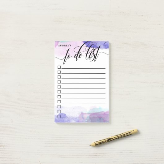 Wirble Lila Kalligrafie Post-it Klebezettel (Auf Schreibtisch)