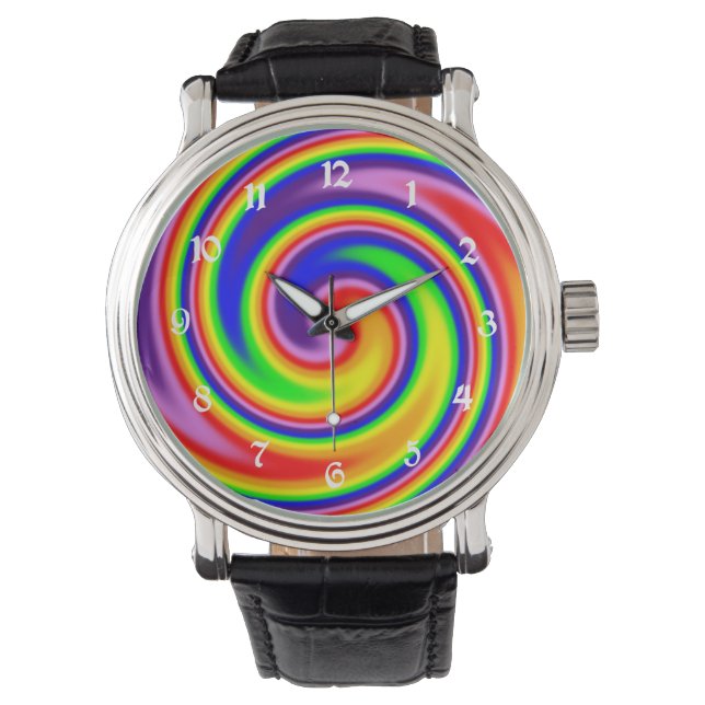 Wirble Rainbow Colors Spiralstrom farbig Armbanduhr (Vorderseite)