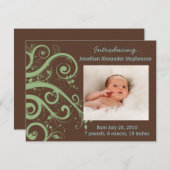 Wirble Reben Grün & Braun Baby Boy Foto Geburt Ankündigung (Vorne/Hinten)