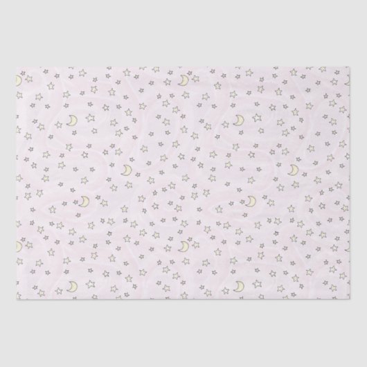 Wirble rosa Sterne und Mond Seidenpapier (Vorderseite)