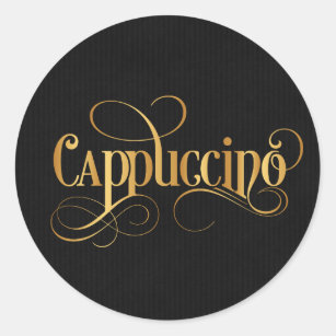 Wirble Script Calligrafie Cappuccino Gold auf schw Runder Aufkleber