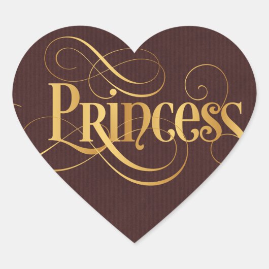 Wirble Script Calligraphy Princess Gold Burgundy Herz-Aufkleber (Vorderseite)