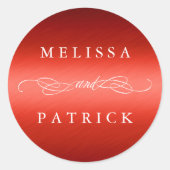 Wirble und Script Hochzeit Imitate Red Foil Runder Aufkleber (Vorderseite)