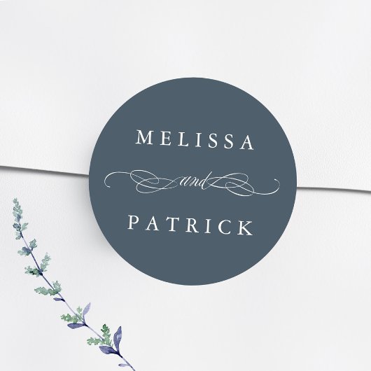 Wirble und Script-Wedding Black & White Runder Aufkleber