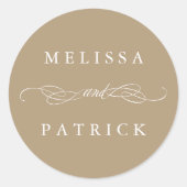 Wirble und Script Wedding Tan Runder Aufkleber (Vorderseite)
