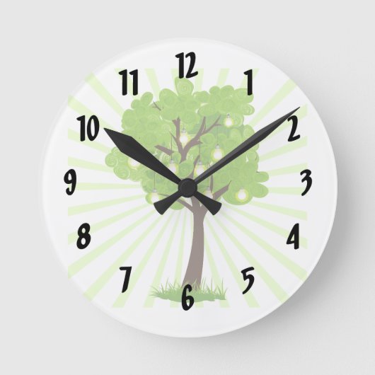 Wirbler Baum mit Strahlen hinter der Erdgestaltung Runde Wanduhr (Vorderseite)