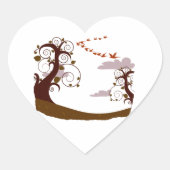 Wirbler Baum mit Vogelgrafik Herz-Aufkleber (Vorderseite)