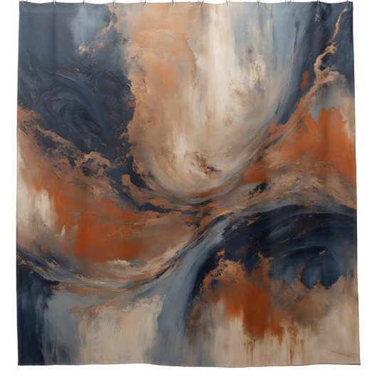 Wirbler blauer orangefarbener Marmor Duschvorhang (Vorderseite)