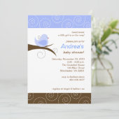 Wirbler Vogel Blue Boy Babydusche Einladung (Stehend Vorderseite)