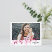 Wirbles 16 . Geburtstag Save the Date in Pink Postkarte (Stehend Vorderseite)