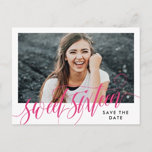 Wirbles 16 . Geburtstag Save the Date in Pink Postkarte (Vorderseite)