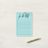 Wirbles blaues Kalligrafie-Kästchen, um den Namen  Post-it Klebezettel (Auf Schreibtisch)