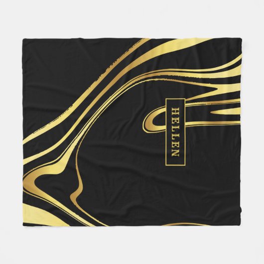 Wirbles Design aus Schwarz und abstraktem Gold Fleecedecke (Vorderseite (Horizontal))