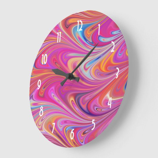 Wirbles Design in schlankem Rosa und orange Große Wanduhr (Winkel)