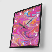 Wirbles Design in schlankem Rosa und orange Quadratische Wanduhr (Winkel)