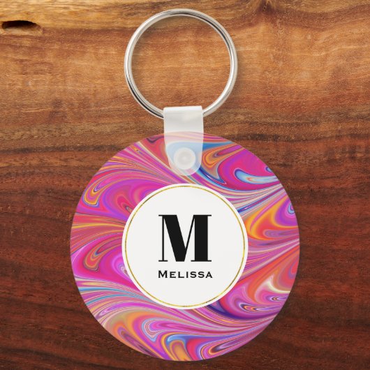 Wirbles Design in schlankem Rosa und orange Schlüsselanhänger (Vorderseite)