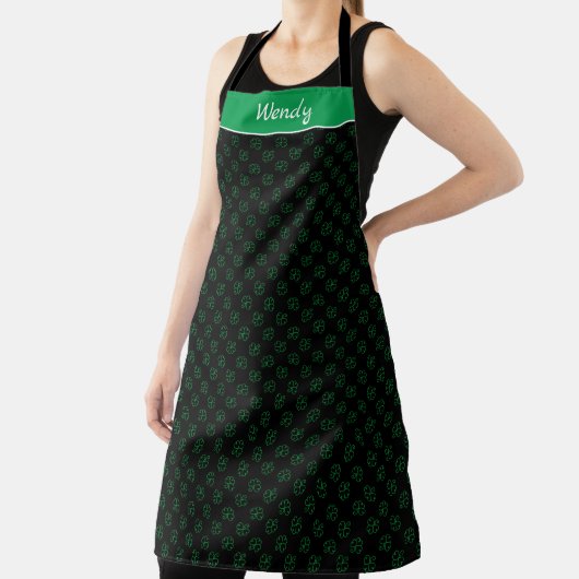 Wirbles Green Kleeblatt Polka-Muster auf Schwarz Schürze (InSitu)