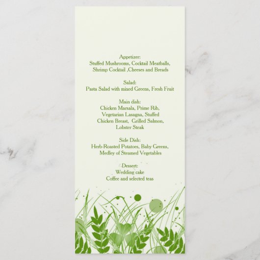 Wirbles Kleeblatt auf einer Wiese mit einer Rackka Menükarte (Rückseite)