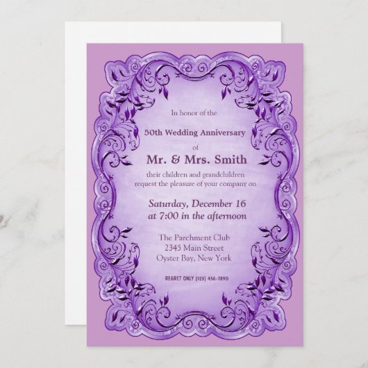 Wirbles Leaf (Lila) Einladung (Vorne/Hinten)