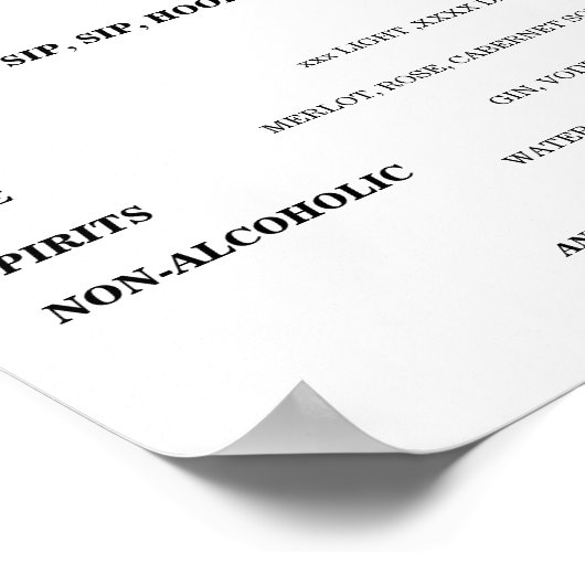 Wirbles Open Bar Menu Hochzeitszeichen Poster (Ecke)