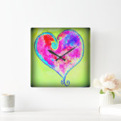 Wirbles rotes Herz Quadratische Wanduhr (Zuhause)